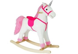 LEAN Toys Koń Na Biegunach Jednorożec Biały Dźwięki Rusza Pyskiem Ogonem 74 cm