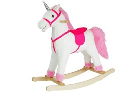 LEAN Toys Koń Na Biegunach Jednorożec Biały Dźwięki Rusza Pyskiem Ogonem 74 cm