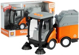 LEAN Toys Zamiatarka Uliczna Kosz Światła Dźwięki Pomarańczowa 1:16