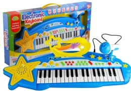 LEAN Toys Duży Keyboard 37 Klawiszy MP3 + Mikrofon Niebieski