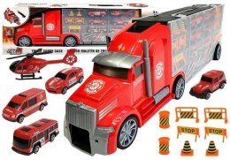 LEAN Toys Ciężarówka Straży Pożarnej Sorter Walizka z Autkami Helikopter Czerwona