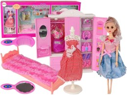 LEAN Toys Lalka z Ubrankami Garderobą Pokój Meble Szafa Łóżko Akcesoria