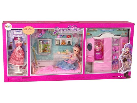 LEAN Toys Lalka z Ubrankami Garderobą Pokój Meble Szafa Łóżko Akcesoria LEAN Toys Lalka z Ubrankami Garderobą Pokój Meble Szafa Łóżko Akcesoria