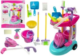 LEAN Toys Zestaw Do Sprzątania Na Wózku Odkurzacz Różowy