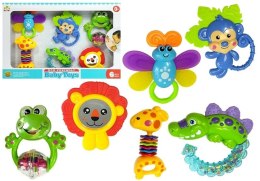 LEAN Toys Zestaw Grzechotek Gryzaków Kolorowe Zwierzątka Misiu Żabka
