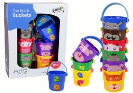 LEAN Toys Zestaw Kolorowe Wiaderka ze Zwierzątkami Piramidka