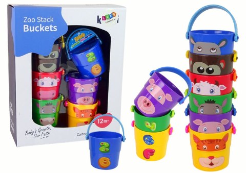 LEAN Toys Zestaw Kolorowe Wiaderka ze Zwierzątkami Piramidka LEAN Toys Zestaw Kolorowe Wiaderka ze Zwierzątkami Piramidka