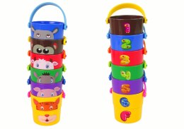 LEAN Toys Zestaw Kolorowe Wiaderka ze Zwierzątkami Piramidka