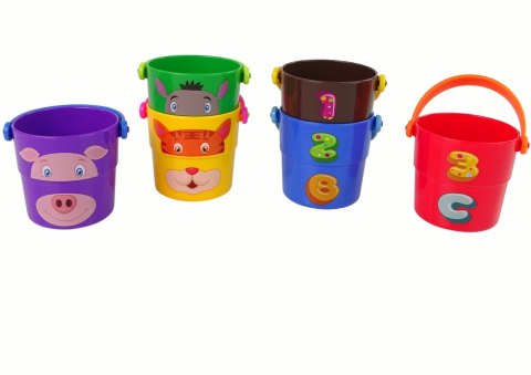 LEAN Toys Zestaw Kolorowe Wiaderka ze Zwierzątkami Piramidka LEAN Toys Zestaw Kolorowe Wiaderka ze Zwierzątkami Piramidka