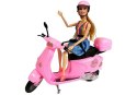 LEAN Toys Zestaw Lalka Ze Skuterem Kask Długie Włosy Różowy