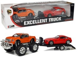 LEAN Toys Zestaw Pojazdów Pomarańczowy Monster Truck Czerwone BMW Laweta 58 cm