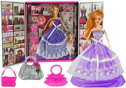 LEAN Toys Lalka Fioletowa Suknia Bal Torebka Szpilki Biżuteria