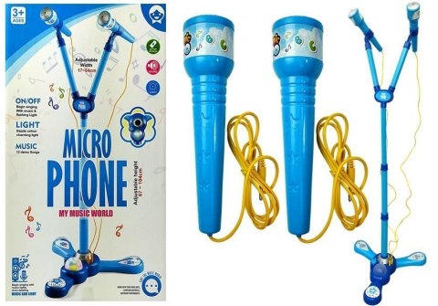LEAN Toys Mikrofony Zestaw Karaoke Dla Dzieci Niebieski Statyw Na Baterie LEAN Toys Mikrofony Zestaw Karaoke Dla Dzieci Niebieski Statyw Na Baterie