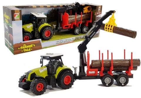 LEAN Toys Traktor z Przyczepą leśną z Drewnem i Ramieniem LEAN Toys Traktor z Przyczepą leśną z Drewnem i Ramieniem