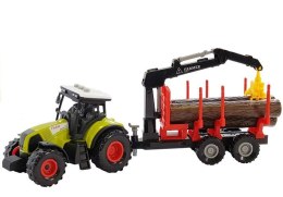 LEAN Toys Traktor z Przyczepą leśną z Drewnem i Ramieniem