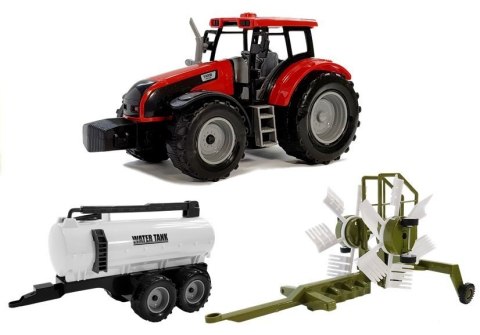 LEAN Toys Traktor z Przyczepką, Zgrabiarką i Cysterną Czerwony LEAN Toys Traktor z Przyczepką, Zgrabiarką i Cysterną Czerwony