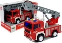 LEAN Toys Wóz Strażacki z Naciągiem, Drabiną, Czerwony 1:20 z Dźwiękiem