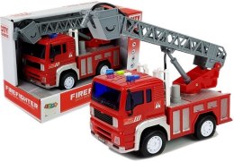 LEAN Toys Wóz Strażacki z Naciągiem, Drabiną, Czerwony 1:20 z Dźwiękiem