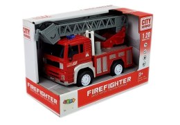 LEAN Toys Wóz Strażacki z Naciągiem, Drabiną, Czerwony 1:20 z Dźwiękiem