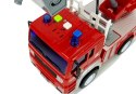 LEAN Toys Wóz Strażacki z Naciągiem, Drabiną, Czerwony 1:20 z Dźwiękiem