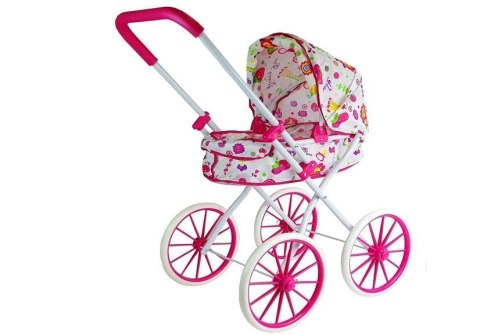 LEAN Toys Wózek dla Lalek Głęboki Retro Duże Koła w Kwiatki LEAN Toys Wózek dla Lalek Głęboki Retro Duże Koła w Kwiatki