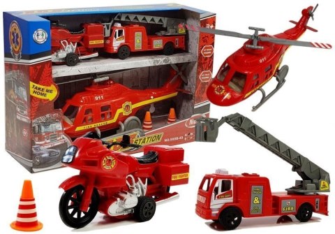 LEAN Toys Zestaw Pojazdów Straż Pożarna Helikopter Motor Światło Dźwięki LEAN Toys Zestaw Pojazdów Straż Pożarna Helikopter Motor Światło Dźwięki