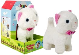 LEAN Toys Interaktywny Kot na Baterie Biały Chodzi i Śpiewa Dźwięk