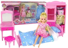 LEAN Toys Lalka Meble Zestaw Łóżko Szafa Toaletka