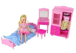 LEAN Toys Lalka Meble Zestaw Łóżko Szafa Toaletka