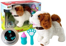 LEAN Toys Pluszowy Pies na Baterie Biały w Łaty Rusza Ogonem Dźwięk
