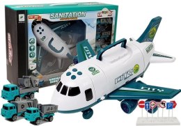 LEAN Toys Samolot Rozkładany CITY z Autkami 1:64 Światła Dźwięki Biały