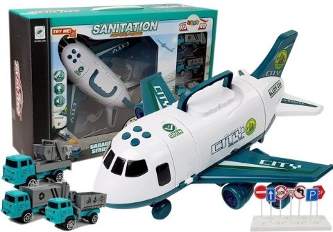LEAN Toys Samolot Rozkładany CITY z Autkami 1:64 Światła Dźwięki Biały