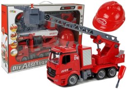 LEAN Toys Zestaw DIY Wóz Strażacki 2w1 Wymienne Podnośniki Śrubokręt Dźwięk Efekty Świetlne Kask