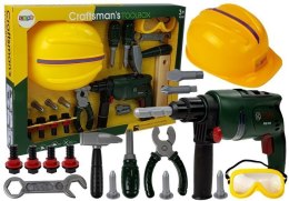 LEAN Toys Zestaw Majsterkowicza Wiertarka na Baterie Okulary Ochronne Kask
