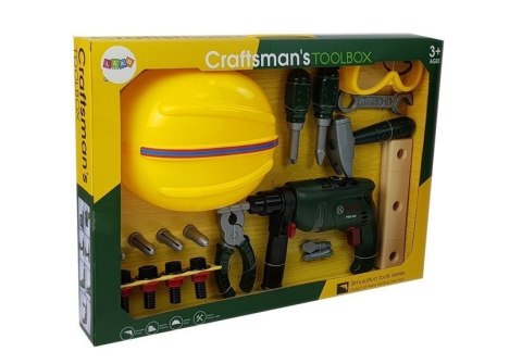 LEAN Toys Zestaw Majsterkowicza Wiertarka na Baterie Okulary Ochronne Kask LEAN Toys Zestaw Majsterkowicza Wiertarka na Baterie Okulary Ochronne Kask