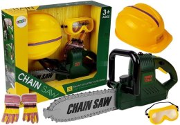 LEAN Toys Zestaw Narzędzi Piła Zielona Na Baterie Kask Rękawice i Okulary ochronne