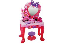 LEAN Toys Zestaw Piękności Toaletka dla dziewczynki z Lusterkiem Dźwiękami Światłem Stołeczek