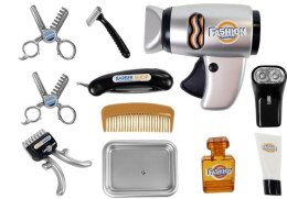 LEAN Toys Zestaw Salon Fryzjerski Dziecięcy Barber Suszarka Maszynka Akcesoria Srebrny