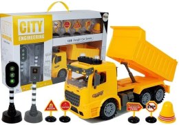 LEAN Toys Zestaw Wywrotka 1:14 Znaki Drogowe Światła Fotoradar Żółta