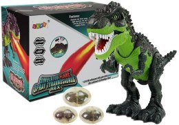 LEAN Toys Dinozaur Na Baterie Składa Jaja Zieje Ogniem Para Wodna Zielony