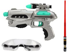 LEAN Toys Zestaw Kosmiczny Miecz Świetlny Pistolet Okulary Ochronne