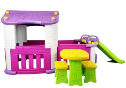 LEAN Toys Zestaw Ogrodowy Domek Stolik Zjeżdżalnia Różowo Fioletowy