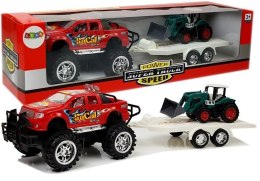 LEAN Toys Zestaw Pojazdów z Napędem Frykcyjnym Auto Terenowe Czerwone z Koparką