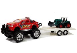 LEAN Toys Zestaw Pojazdów z Napędem Frykcyjnym Auto Terenowe Czerwone z Koparką