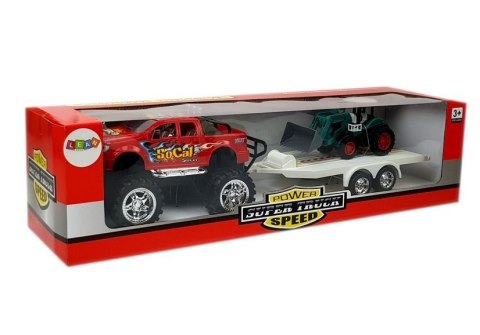 LEAN Toys Zestaw Pojazdów z Napędem Frykcyjnym Auto Terenowe Czerwone z Koparką LEAN Toys Zestaw Pojazdów z Napędem Frykcyjnym Auto Terenowe Czerwone z Koparką