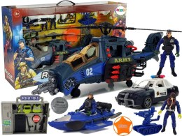 LEAN Toys Zestaw Policyjny Helikopter Auto Policja Łódź Dźwięk Broń