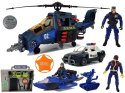 LEAN Toys Zestaw Policyjny Helikopter Auto Policja Łódź Dźwięk Broń