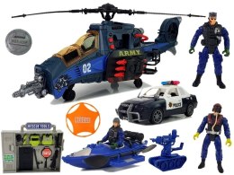 LEAN Toys Zestaw Policyjny Helikopter Auto Policja Łódź Dźwięk Broń