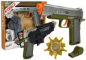 LEAN Toys Zestaw Policyjny Pistolet 20cm Odznaka Gwizdek Kabura Efekty Świetlne Dźwięk