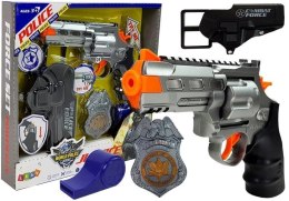 LEAN Toys Zestaw Policyjny Rewolwer 20cm Odznaka Kabura Gwizdek Dźwięk Efekty Świetlne